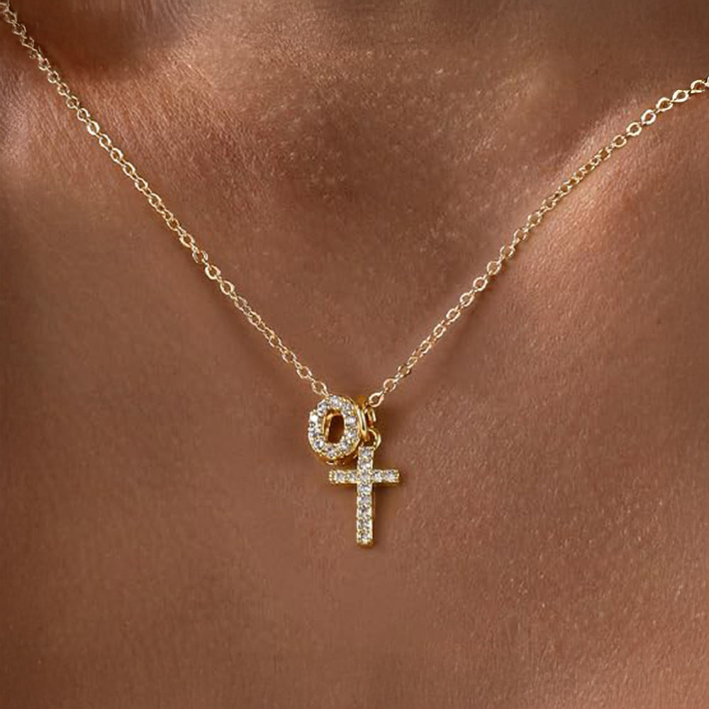 Dainty Diamond Initial and Cross Necklace - Adjustable 45 cm Chain, view 18