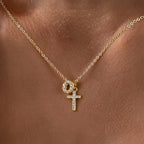 Dainty Diamond Initial and Cross Necklace - Adjustable 45 cm Chain, view 18