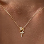 Dainty Diamond Initial and Cross Necklace - Adjustable 45 cm Chain, view 19