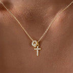 Dainty Diamond Initial and Cross Necklace - Adjustable 45 cm Chain, view 20