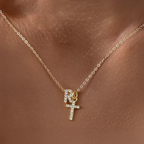 Dainty Diamond Initial and Cross Necklace - Adjustable 45 cm Chain, view 21