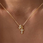 Dainty Diamond Initial and Cross Necklace - Adjustable 45 cm Chain, view 22