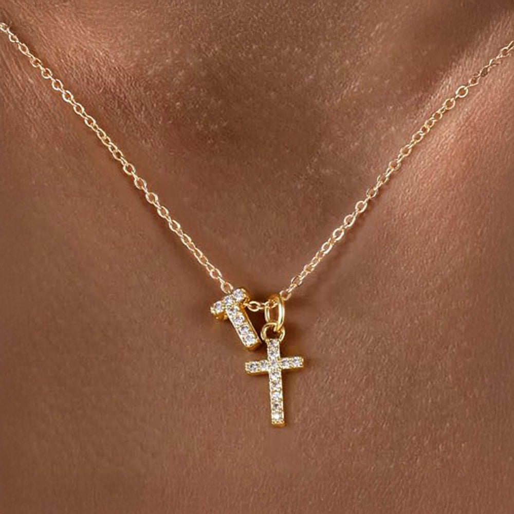 Dainty Diamond Initial and Cross Necklace - Adjustable 45 cm Chain, view 23