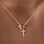 Dainty Diamond Initial and Cross Necklace - Adjustable 45 cm Chain, view 23