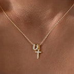 Dainty Diamond Initial and Cross Necklace - Adjustable 45 cm Chain, view 24