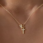 Dainty Diamond Initial and Cross Necklace - Adjustable 45 cm Chain, view 28