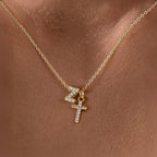 Dainty Diamond Initial and Cross Necklace - Adjustable 45 cm Chain, view 29