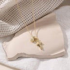 Dainty Diamond Initial and Cross Necklace - Adjustable 45 cm Chain, view 4