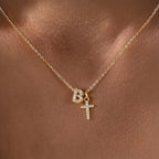 Dainty Diamond Initial and Cross Necklace - Adjustable 45 cm Chain, view 5