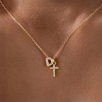Dainty Diamond Initial and Cross Necklace - Adjustable 45 cm Chain, view 7