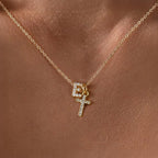 Dainty Diamond Initial and Cross Necklace - Adjustable 45 cm Chain, view 8