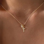 Dainty Diamond Initial and Cross Necklace - Adjustable 45 cm Chain, view 9