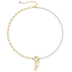 Pearl and Paperclip Chain Initial Necklace - 40cm, 5mm Chain, 4mm Pearl, view 10