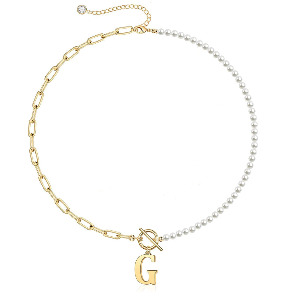 Pearl and Paperclip Chain Initial Necklace - 40cm, 5mm Chain, 4mm Pearl, view 11