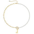 Pearl and Paperclip Chain Initial Necklace - 40cm, 5mm Chain, 4mm Pearl, view 14