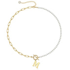 Pearl and Paperclip Chain Initial Necklace - 40cm, 5mm Chain, 4mm Pearl, view 17