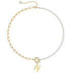 Pearl and Paperclip Chain Initial Necklace - 40cm, 5mm Chain, 4mm Pearl, view 18