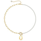 Pearl and Paperclip Chain Initial Necklace - 40cm, 5mm Chain, 4mm Pearl, view 19