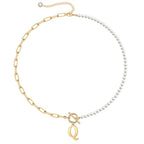 Pearl and Paperclip Chain Initial Necklace - 40cm, 5mm Chain, 4mm Pearl, view 21
