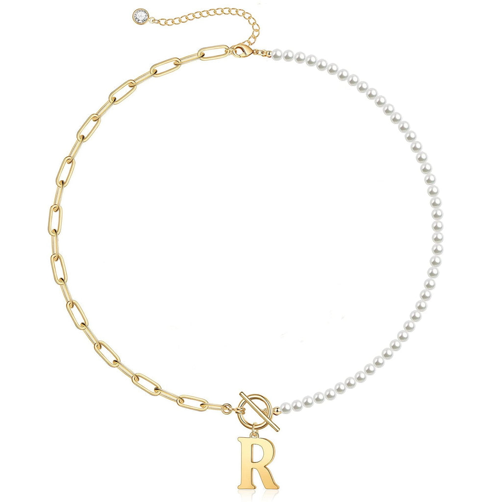 Pearl and Paperclip Chain Initial Necklace - 40cm, 5mm Chain, 4mm Pearl, view 22