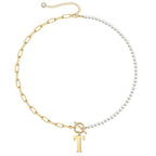Pearl and Paperclip Chain Initial Necklace - 40cm, 5mm Chain, 4mm Pearl, view 24