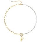Pearl and Paperclip Chain Initial Necklace - 40cm, 5mm Chain, 4mm Pearl, view 26