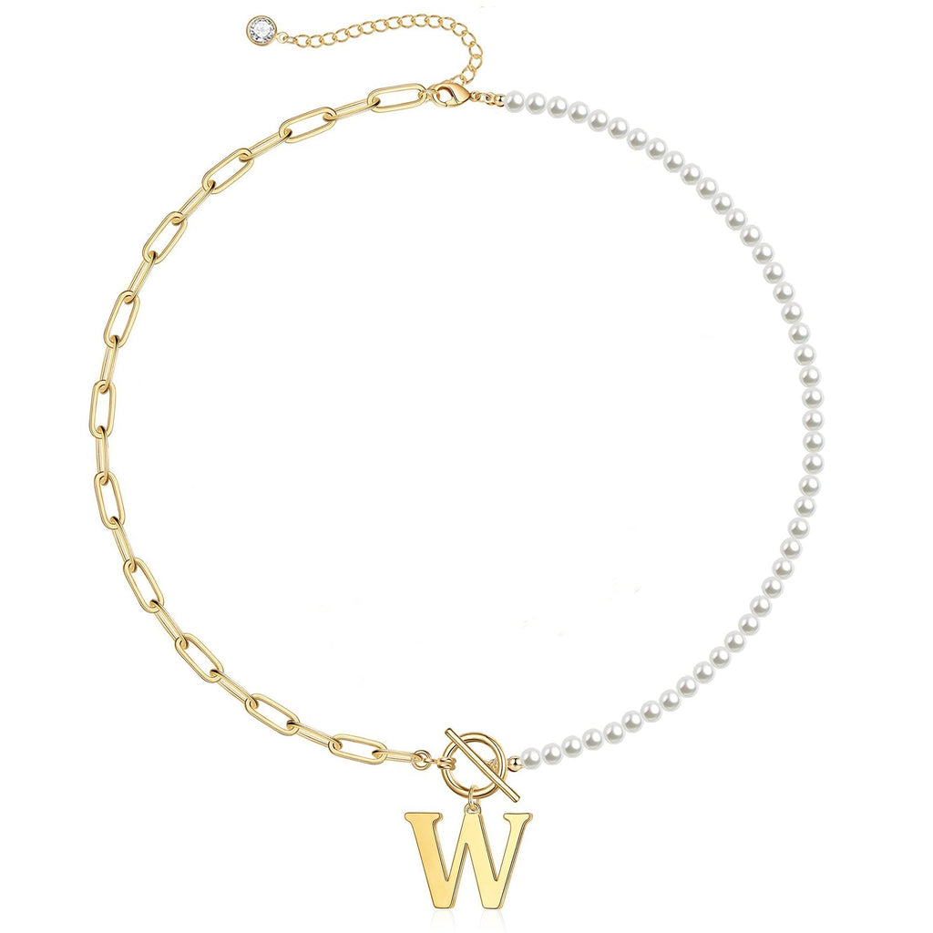 Pearl and Paperclip Chain Initial Necklace - 40cm, 5mm Chain, 4mm Pearl, view 27