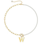 Pearl and Paperclip Chain Initial Necklace - 40cm, 5mm Chain, 4mm Pearl, view 27