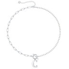 Pearl and Paperclip Chain Initial Necklace - 40cm, 5mm Chain, 4mm Pearl, view 33
