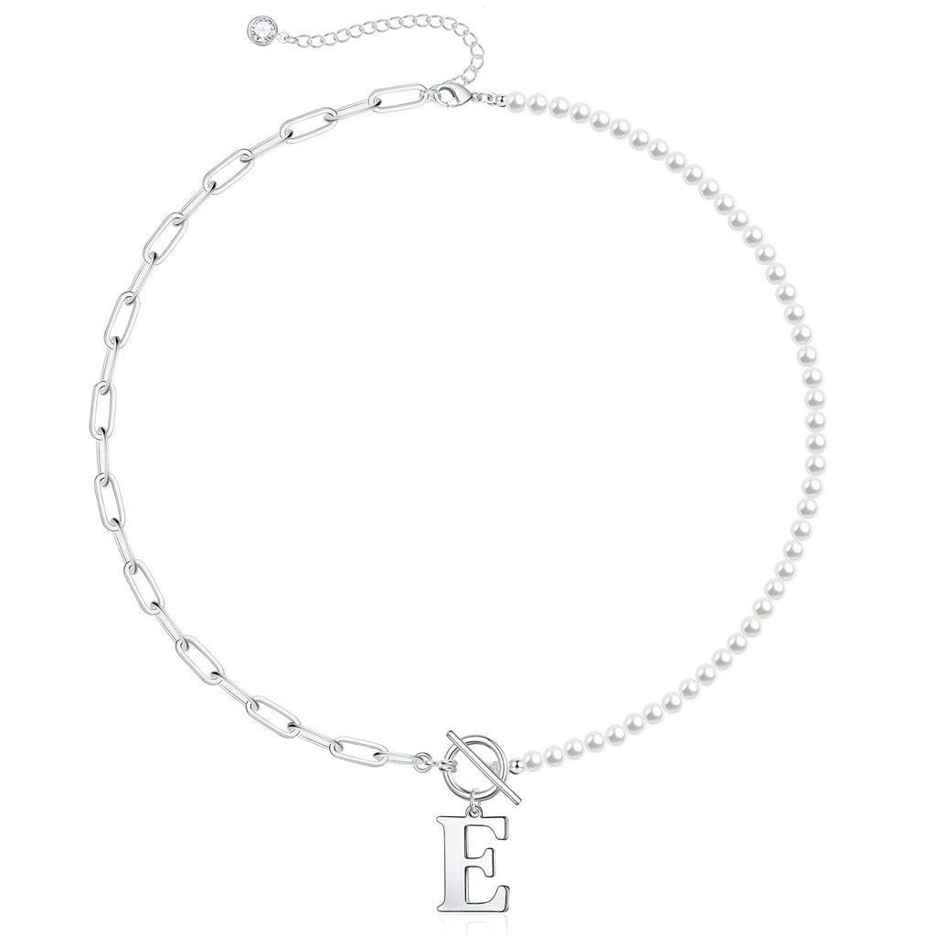 Pearl and Paperclip Chain Initial Necklace - 40cm, 5mm Chain, 4mm Pearl, view 35