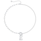 Pearl and Paperclip Chain Initial Necklace - 40cm, 5mm Chain, 4mm Pearl, view 35