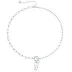 Pearl and Paperclip Chain Initial Necklace - 40cm, 5mm Chain, 4mm Pearl, view 36