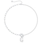 Pearl and Paperclip Chain Initial Necklace - 40cm, 5mm Chain, 4mm Pearl, view 37