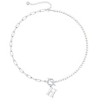 Pearl and Paperclip Chain Initial Necklace - 40cm, 5mm Chain, 4mm Pearl, view 38