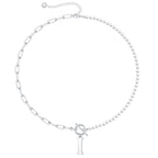 Pearl and Paperclip Chain Initial Necklace - 40cm, 5mm Chain, 4mm Pearl, view 39