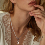 Pearl and Paperclip Chain Initial Necklace - 40cm, 5mm Chain, 4mm Pearl, view 4