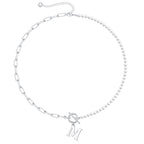 Pearl and Paperclip Chain Initial Necklace - 40cm, 5mm Chain, 4mm Pearl, view 43