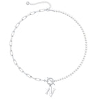Pearl and Paperclip Chain Initial Necklace - 40cm, 5mm Chain, 4mm Pearl, view 44