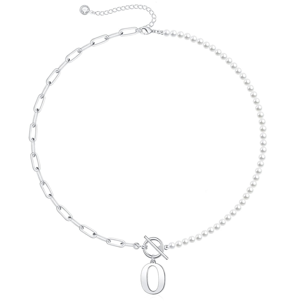 Pearl and Paperclip Chain Initial Necklace - 40cm, 5mm Chain, 4mm Pearl, view 45