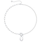Pearl and Paperclip Chain Initial Necklace - 40cm, 5mm Chain, 4mm Pearl, view 45