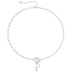 Pearl and Paperclip Chain Initial Necklace - 40cm, 5mm Chain, 4mm Pearl, view 46