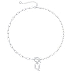 Pearl and Paperclip Chain Initial Necklace - 40cm, 5mm Chain, 4mm Pearl, view 47