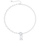 Pearl and Paperclip Chain Initial Necklace - 40cm, 5mm Chain, 4mm Pearl, view 48