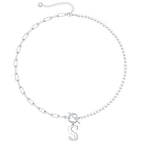Pearl and Paperclip Chain Initial Necklace - 40cm, 5mm Chain, 4mm Pearl, view 49