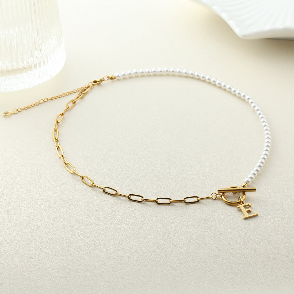Pearl and Paperclip Chain Initial Necklace - 40cm, 5mm Chain, 4mm Pearl, view 5