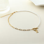Pearl and Paperclip Chain Initial Necklace - 40cm, 5mm Chain, 4mm Pearl, view 5