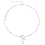 Pearl and Paperclip Chain Initial Necklace - 40cm, 5mm Chain, 4mm Pearl, view 50