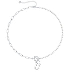 Pearl and Paperclip Chain Initial Necklace - 40cm, 5mm Chain, 4mm Pearl, view 51