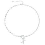 Pearl and Paperclip Chain Initial Necklace - 40cm, 5mm Chain, 4mm Pearl, view 54