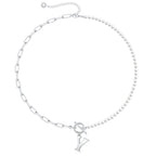 Pearl and Paperclip Chain Initial Necklace - 40cm, 5mm Chain, 4mm Pearl, view 55